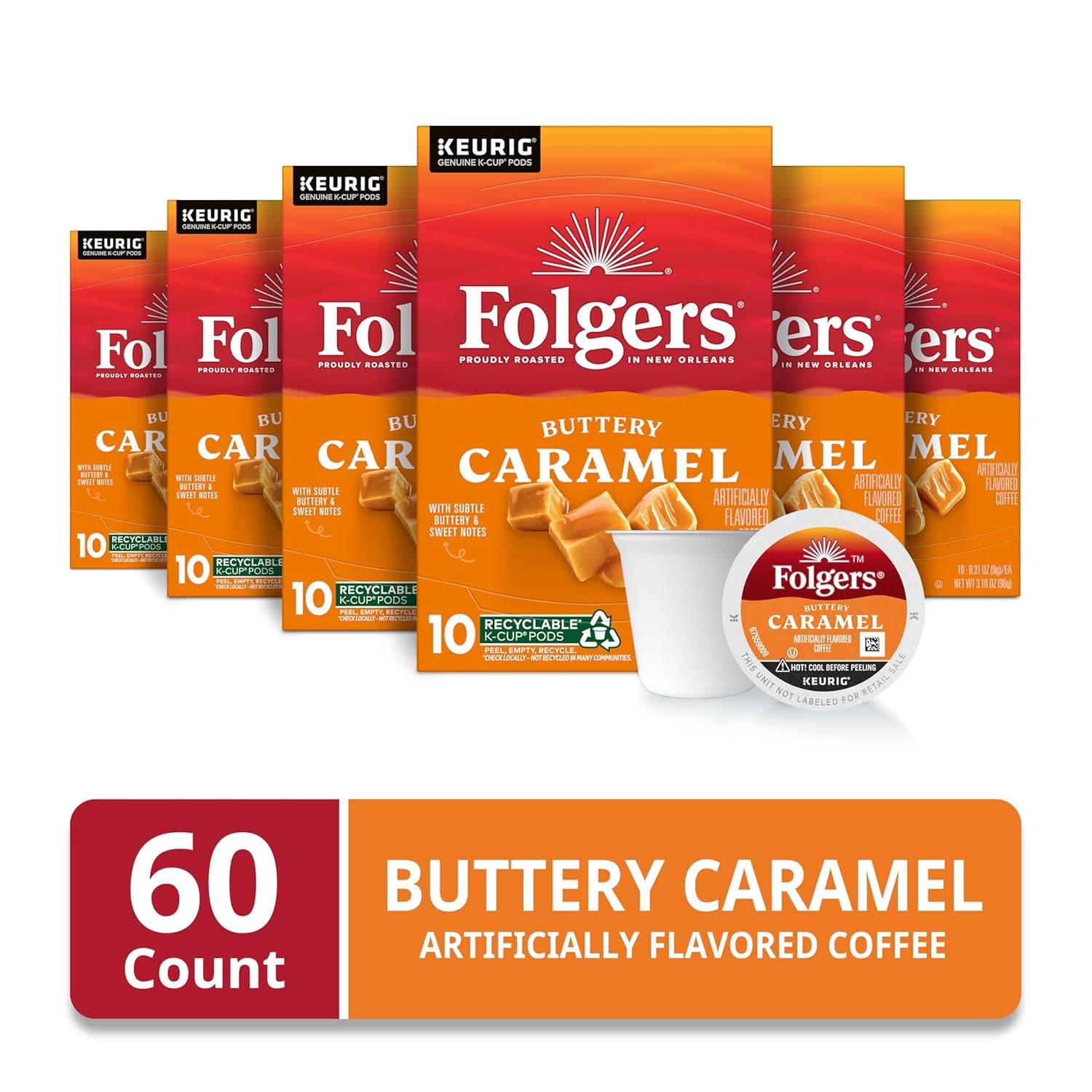Folgers Buttery Caramel Artificially Flavored Coffee, Keurig K-Cup Pods, 10 - View 2