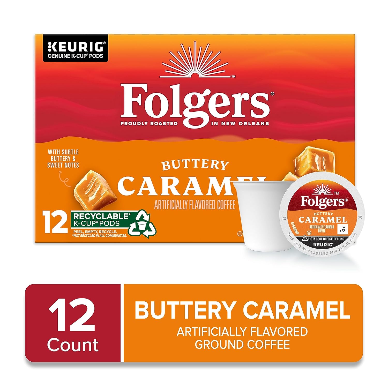 Folgers Buttery Caramel Flavored Coffee, 12 Keurig K-Cup Pods - View 2