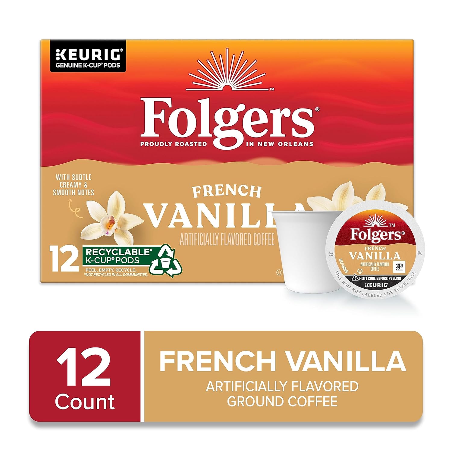Folgers French Vanilla Flavored Coffee, 12 Keurig K-Cup Pods - View 2