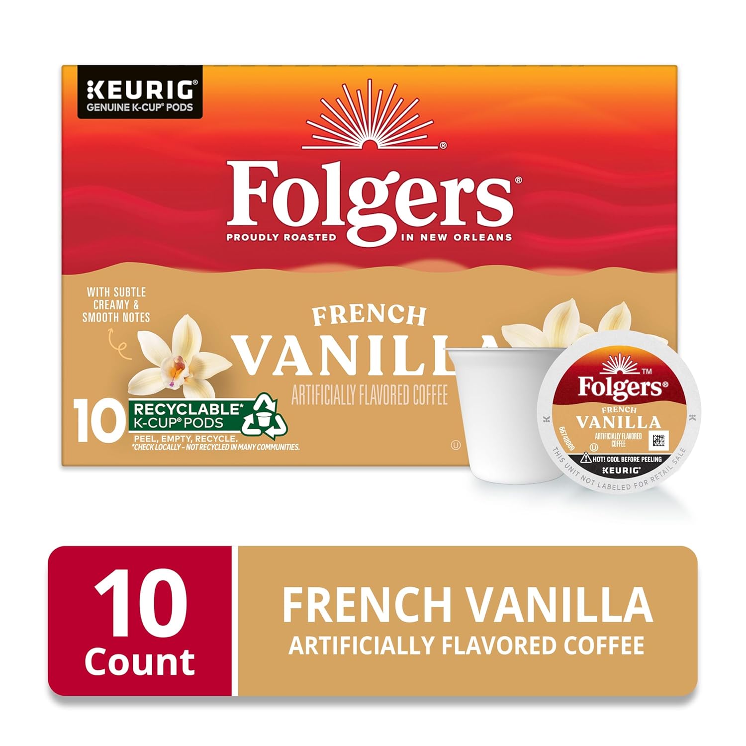 Folgers French Vanilla Artificially Flavored Coffee, Keurig K-Cup Pods, 10 - View 3