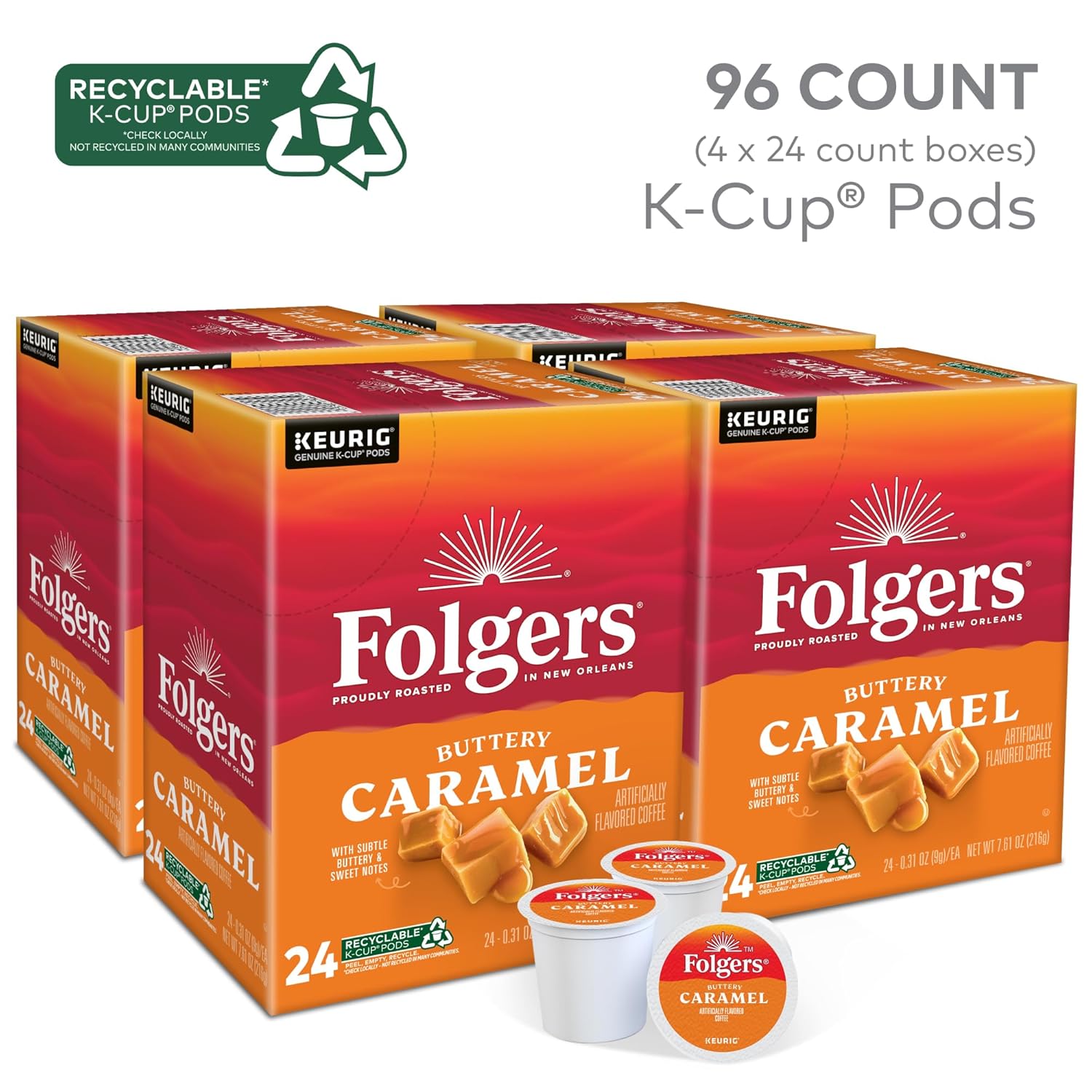 Folgers Caramel Drizzle Flavored Coffee, 96 Keurig K-Cup Pods - View 2