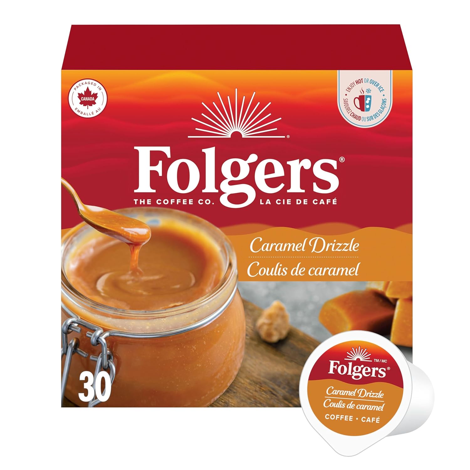 Folgers Caramel Drizzle Flavoured Coffee, Single-Serve K-Cup Pods For Keurig
