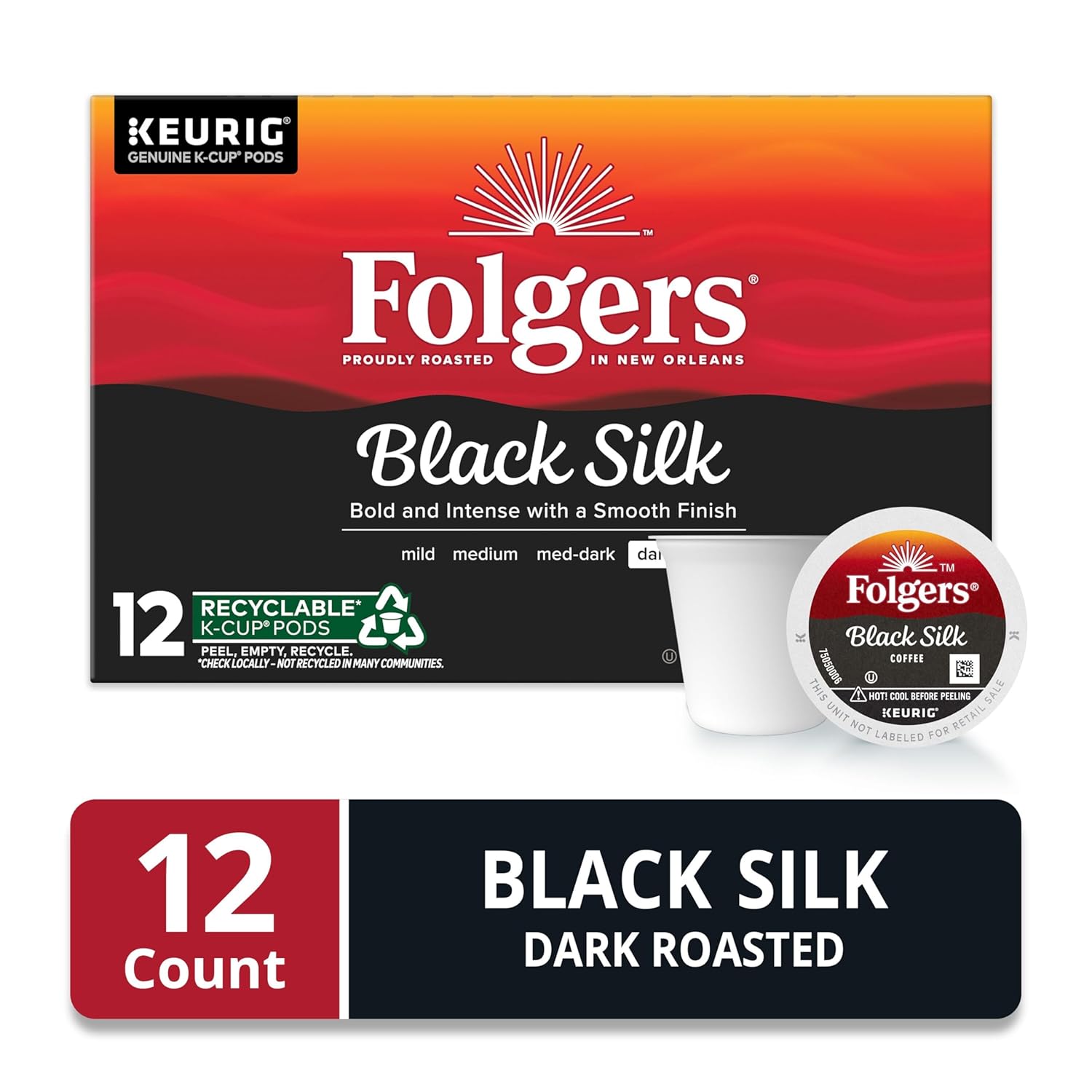 Folgers Black Silk Dark Roast Coffee, 12 Keurig K-Cup Pods - View 2